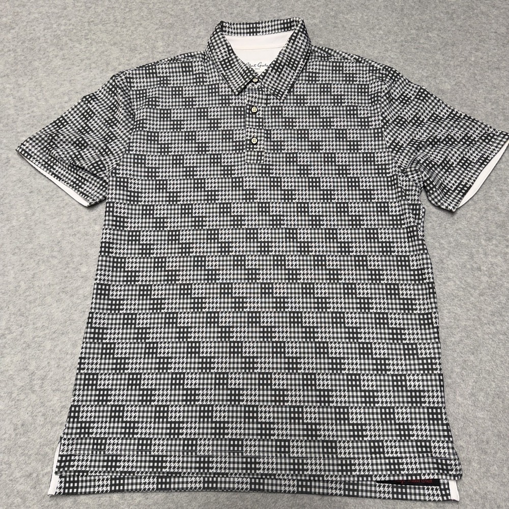 Robert Graham Polo Shirt Mens M Black Houndstooth Stretch Knit Casual Top